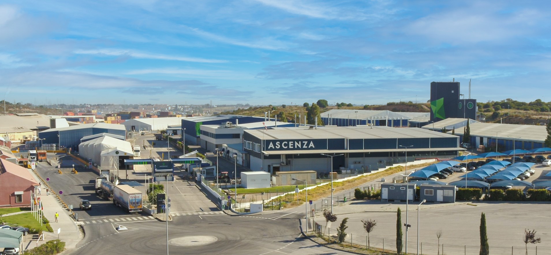 wide Photo of ASCENZA plant in Setúbal, Portugal, showing the entire facilities